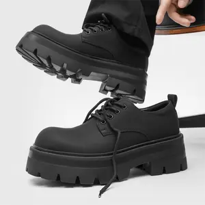 Thick Sole Height Increasing Derby Shoes Men’s Premium Casual Large Toe British Style Small Leather Shoes Couple’s Edition