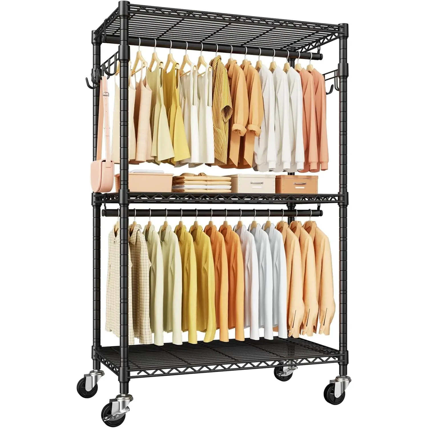 P1 Rolling Clothes Rack, Portable Wardrobe Closet with Wheels, Heavy-Duty Closet Clothing Rack for Hanging Clothes, 35.5" W x 15.7" D x 80.5" H, Hold 500lbs, Black