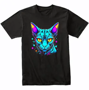 Sphynx Cat Psychedelic Cat Art T-Shirt - Sphynx Cat Owner Gift - Sphynx Shirt - Vibrant Colorful Bright Watercolor Rainbow