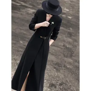 Lancer 2025 Autumn New Arrival: High-Quality Office Wear Blazer Skirt Dress with Long Sleeves, Waist-Cinching Trench Coat Style Women's Dress