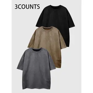Men's Solid Color Drop Shoulder Suede Tee, Regular Fit Casual Short Sleeve Round Neck T-shirt for Summer, Men's Top for Daily Wear, Streetwear