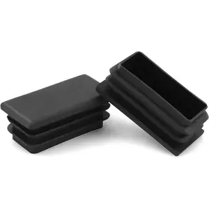 10 count 1" X 2" Rectangle Black Plastic Plug End Cap for Pipe Tubing, Chair