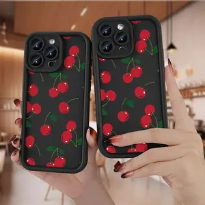 Case for iPhone 16 Pro Max 15 Plus 14 13 12 11 XS XR Trendy Minimalist Cherry Pattern Anti-Scratch Shockproof Soft Silicone Protective Cellphone Cover Valentine Gift For Girls and Women