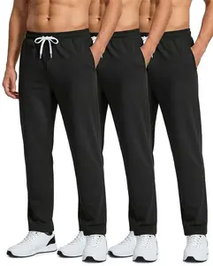 Real Essentials 3 Pack: Men's French Terry Open Bottom Sweatpants - Casual Lounge Comfort Gym with Pockets
