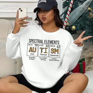 Spectral Elements AUTISM Sweatshirt Periodic Table Design Science Theme Crew Neck Long Sleeve Unisex Casual Autumn Sweatshirt
