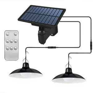 Solar Pendant Light Indoor Outdoor, Dual Head Solar Shed Lamp Ip65 Waterproof, Remote Control Auto On/off, RV Barn Tent, Voltage 36v or Less, Solar Led Patio