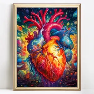 Heart Pattern Diamond Arts Colorful Painting Kit without Frame, DIY 5D Diamond Arts Colorful Painting by Numbers Kit, Wall Art Decor for Home, Diamond Pattern Design