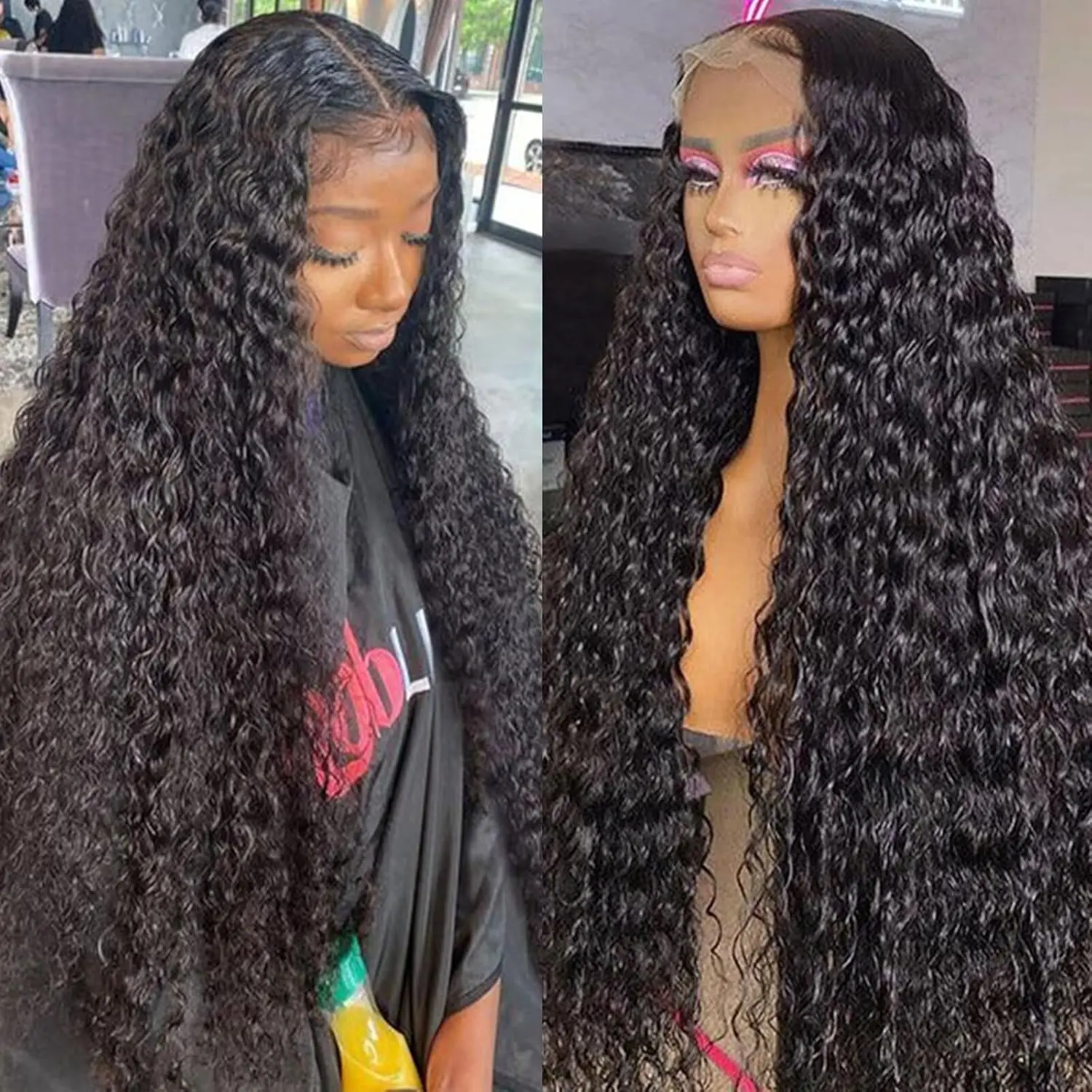 Leniku Hd Transparent 13x4 Kinky Curly Wig Human Hair 36 38 Inch 13x6 Deep Wave Lace Frontal Wigs Pre Plucked For Black Women