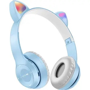 Cat Ear Glowing Bluetooth Headphones Cartoon Student Wireless Gaming Over-Ear Headset
