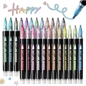 Shimmer Markers 24 Colors Outline Markers,Teen Girl Gifts Trendy Stuff,Double Line Outline Pens for Art Supplies, Drawing,Crafting