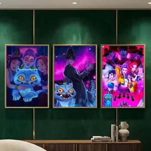 KPop Demon Hunters Painting Calligraphy HD Heavy-Duty Waterproof Wrinkle-Resistant Canvas Print – Tool-Free Durable Hides Wall Flaws & Boosts Style for Living Rooms Bathrooms