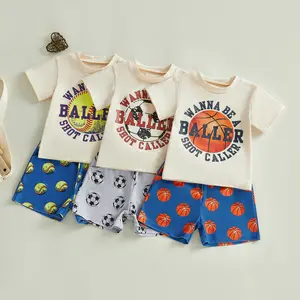 Babamoon Toddler Baby Boy Summer Outfits Set Basketball Print Short Sleeve T Shirt Elastic Waist Shorts 2pcs Clothing Set 0-3 Years