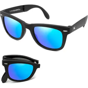 Classic Folding Sunglasses Polarized, UV400, UVA, UVB Protection for Men Women, Folding Sunglasses Leather Case