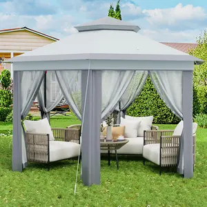 OP-13x13 ft  Pop-Up Gazebo, Hexagonal Weatherproof Canopy Shelter with 6 Zippered Mesh Netting,  UPF 50+ protection ，Event Tent with Strong Steel Frame for Patio Backyard Garden Wedding Party Camping