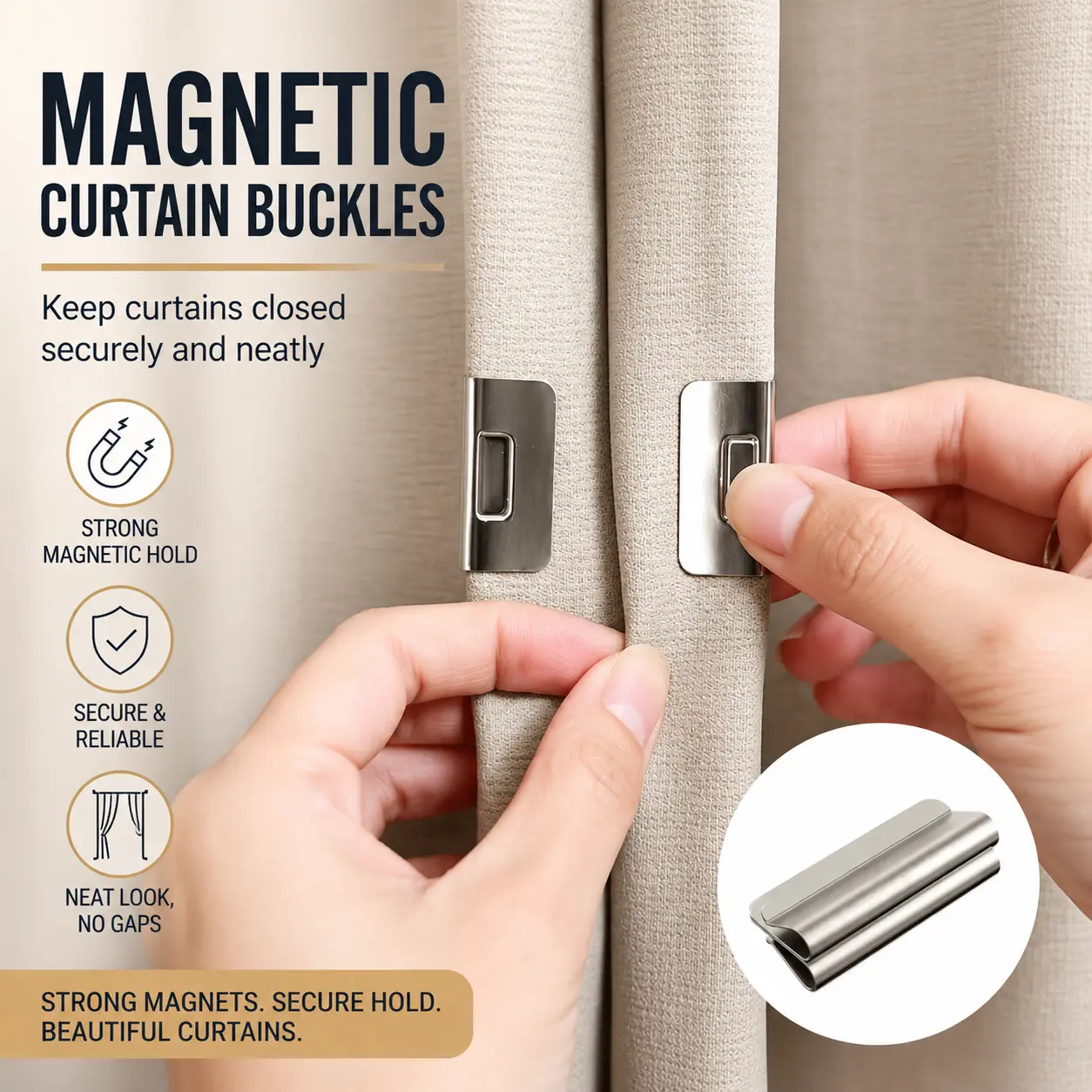 5/10 Pairs Magnetic Curtain Clips,Magnetic Suction Curtain Magnets Closure Prevent Light Leaking Keep Curtain Closed for Home Bedroom Office Curtain Draperies(Sliver)