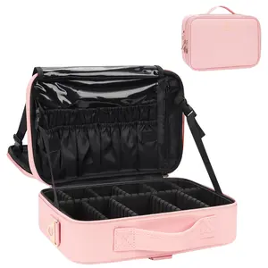 Makeup Bag and Light Travel Makeup Train Case Cosmetic Bag Organizer Portable Artist Storage Bag with Adjustable Dividers Makeup Brushes Storage Organizer-Ideal Mother's Day Present for the Stylish Mom,summervibes