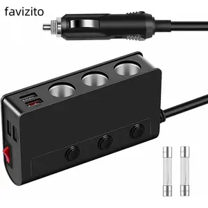 Favizito 3-socket Car Power DC Outlet with 4USB, 180W 12V/24V, Quick Charge 3.0 Car Charger with LED Voltage Display, Car Interior Accessories
