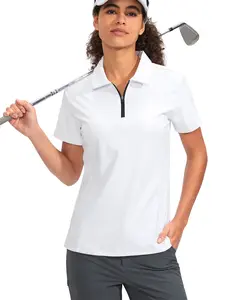 Women's Golf Shirt Short Sleeve with Zip Up Stretch Tennis Collared Polo Shirts Quick Dry #SummerVibes