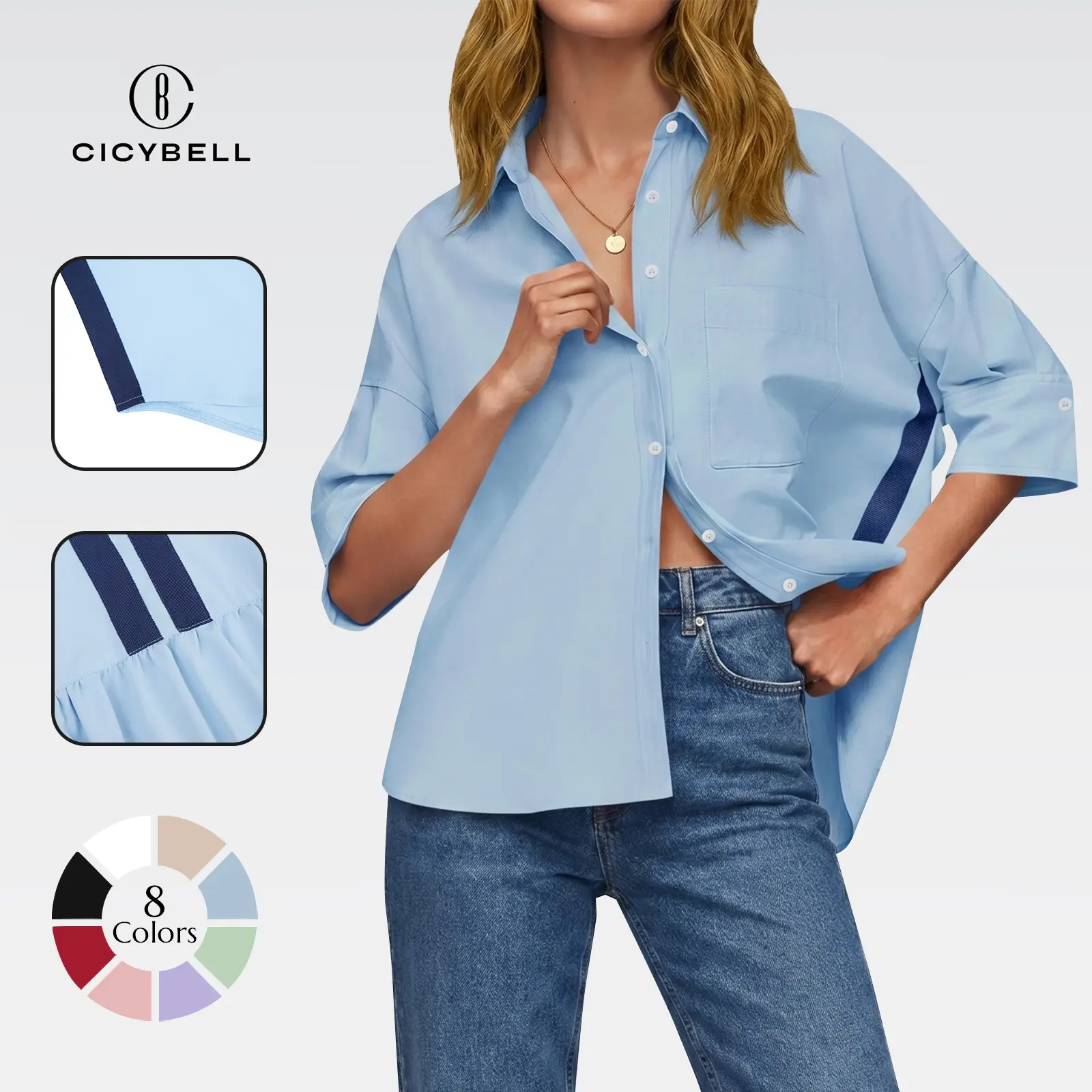 Cicy Bell Womens Summer Oversized Button Down Shirts Half Sleeve V Neck Business Casual High Low Tops Loose Fit Blouses