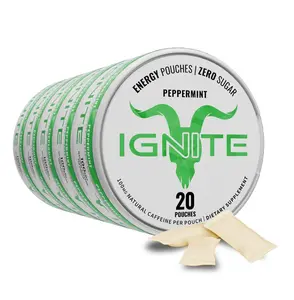Ignite Energy Caffeine Pouches, Peppermint | 5 Packs (100 Total) | 100mg Caffeine per Pouch | 20 Pouches per Pack | Sugar-Free