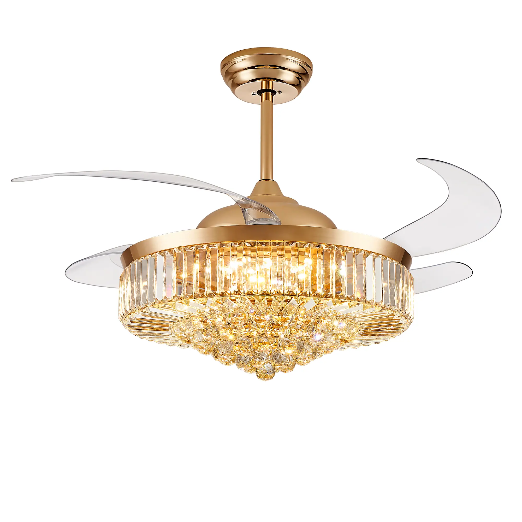 2026 New Modern Crystal Retractable Ceiling Fan with Light, Energy-Efficient & Quiet Operation, Comfortable Air Circulation, Integrated LED, Remote & APP Control, 4 Retractable Blades for Bedroom, Living Room, Kitchen & Dining Room