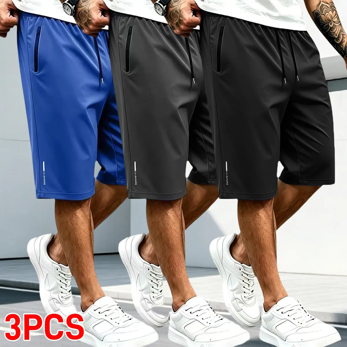 Set of 3 men’s summer casual shorts: drawstring elastic waistband, adjustable; suitable for everyday wear in summer, outdoor golf/badminton, and commuting to work; summer shorts.
