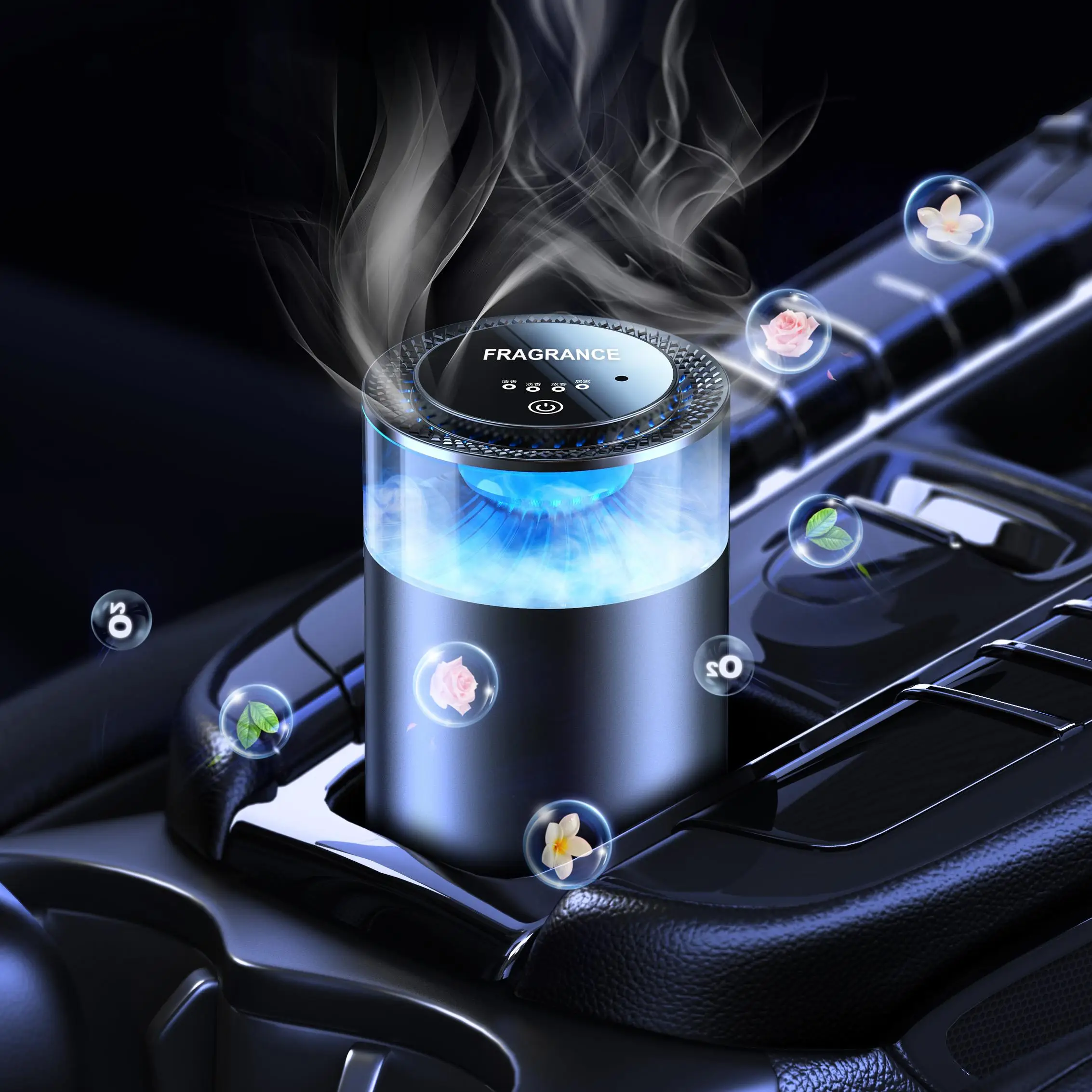 Smart Car Air Freshener, Rechargeable Essential Oil Diffuser with RGB Ambient LED Light, Auto On/Off Air Freshener for Vehicle & Room