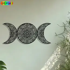 1pc Triple Moon Mandala Metal Wall Art, Moon Sign Home Decor, Pagan Symbol Statue Mural, Boho Decor, Artistic Intricate Craftsmanship, Perfect for Lunar Festival, Housewarming Decor for Bedroom Garden Fence Decor, Gift for Boho Spirituality Enthusiasts.