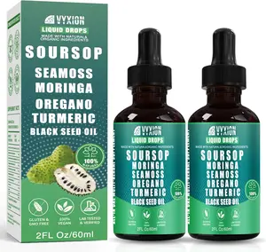 10 in 1 Soursop Bitters Liquid Drops with Sea Moss Moringa Turmeric Black Seed Oil Oregano Ashwagandha Herbal Extracts Blend for Immune Support Energy Digestive and Overall Health Enhancing Vegan Non GMO 2 Fl Oz