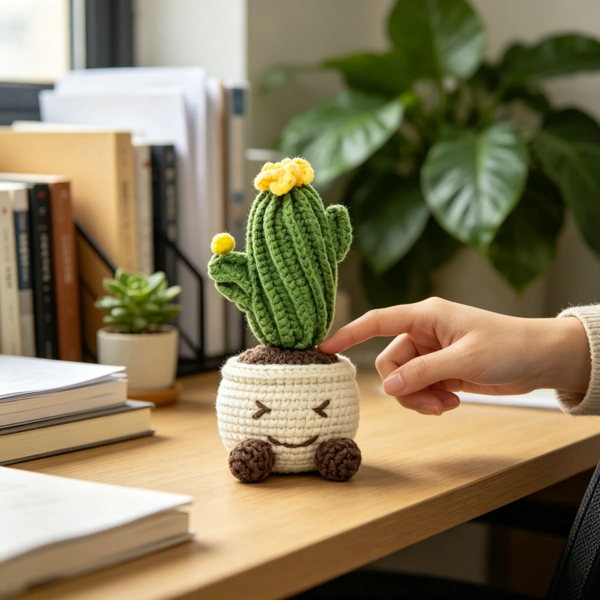 Handmade Crochet Cactus, Knitted Cactus Home Decor, Home Office Decor, Desktop Ornament, Cute Desktop Decoration, Trendy Desktop Ornaments, Best Father's Day Gift, 1 Piece Set, Unique House Decoration