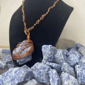 Copper Wrapped Blue Quartz Necklace