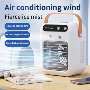 Mini Air Conditioner Portable Water Cooling Fan with 500ml Water Tank & 1800mAh Battery Two Spray Spouts & Air Supply Levels for Office Desktop