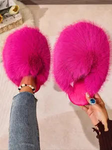 New Trendy Plush Fur Slippers, Valentine's Day Gift for Girls, Super Cute Fashion Warm Home Shoes, Anti-Slip Thick Sole Cotton Slippers, Soft Slippers, Fashionable Slippers