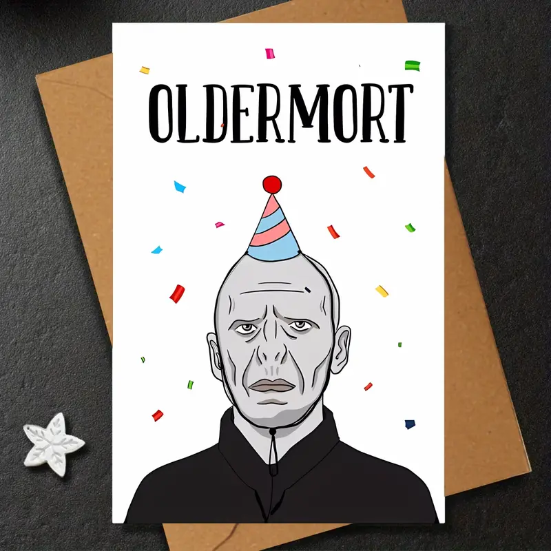 Harry Potter 'Oldermort' Funny Birthday Card | Sarcastic Voldemort Age Joke Greeting Card | Fandom Humor, Bold Meme Design | Perfect for Potterhead Friends/Family