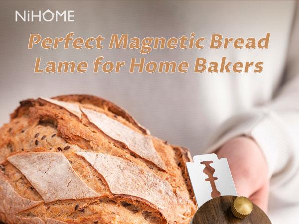 NiHome Bread Lame with Extractable Blade, Magnetic Back, Push-Pull Design, Easy-to-Use Walnut Wood Handle, Ideal for Dough Scoring, Bread, Pastries