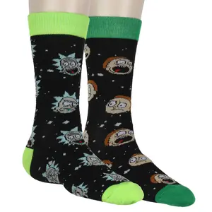 Rick And Morty Socks Adult Swim 2 Pair Rick And Morty Head Toss Character Knit Men's Crew Socks Fits Men's Shoe Size 8-12