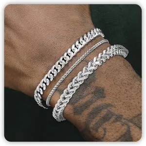 and  Bracelet for Men, Cuban Chain Bracelet Set Water Proof Stainless Steel Bracelet for Him, Adjustable  Link Men Braclet as Easter Basket Stuffers for Boyfriend, Dad and Son