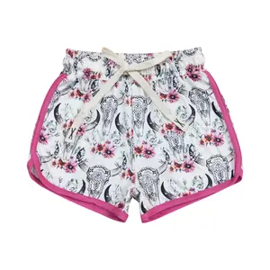 SS0122--kIDS CLOTHES WESTERN SKULL COW FLORAL GIRLS SHORTS