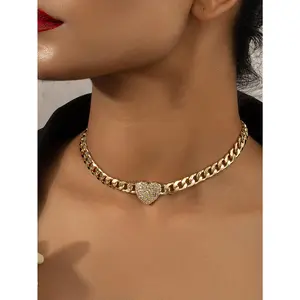Rhinestone Heart Decor Necklace Exquisite Chain Jewelry Trendy Jewelry