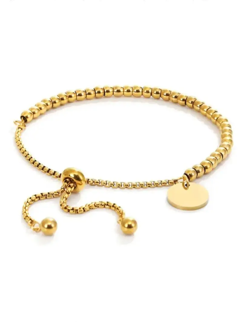 Blank Tag Bead Bracelets Simple Fashion Unique Pull-String Design for Women, Stylish Accessory, in Stock Now, Stainless Steel Wrist, Elegant Minimalist Bangle, Adjustable Bangle Jewelry, Stainless Steel Bangles