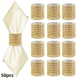 Rhinestone Decorated Napkin Ring, 50pcs/set Elegant Napkin Holder, Table Decoration Supplies for Wedding, Banquet, Party, Home Decor