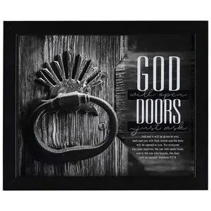 360 Stand 10x8 in MDF Framed Wooden Shadow Box Photo Art with Glass - God Will Open Doors Print, Removable Wall Hanging Home Decor (Model FRMWDBL-108-119), Picture Frame, Durable Sturdy Frame