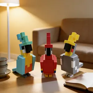Pixel Style Parrot Figurine Minimalist Decor Desktop Craft Simple Home Decoration Cabinet Ornament Perfect Gift for Gamers