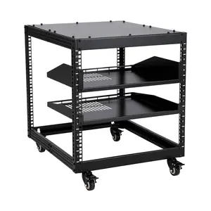 Garvee 10U Open Frame Server Rack – Adjustable 23"-40" Depth, Freestanding & Wall Mount IT Rack with Lockable Casters, 1u Shelf Included, 500Lbs Capacity for Network, Servers, AV Equipment, Router & Modem