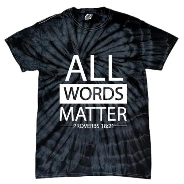 All Words Matter Black Tie Dye Menswear Top - Ideal for Casual Wear Tshirt Streetwear Shortsleeve Round Neck