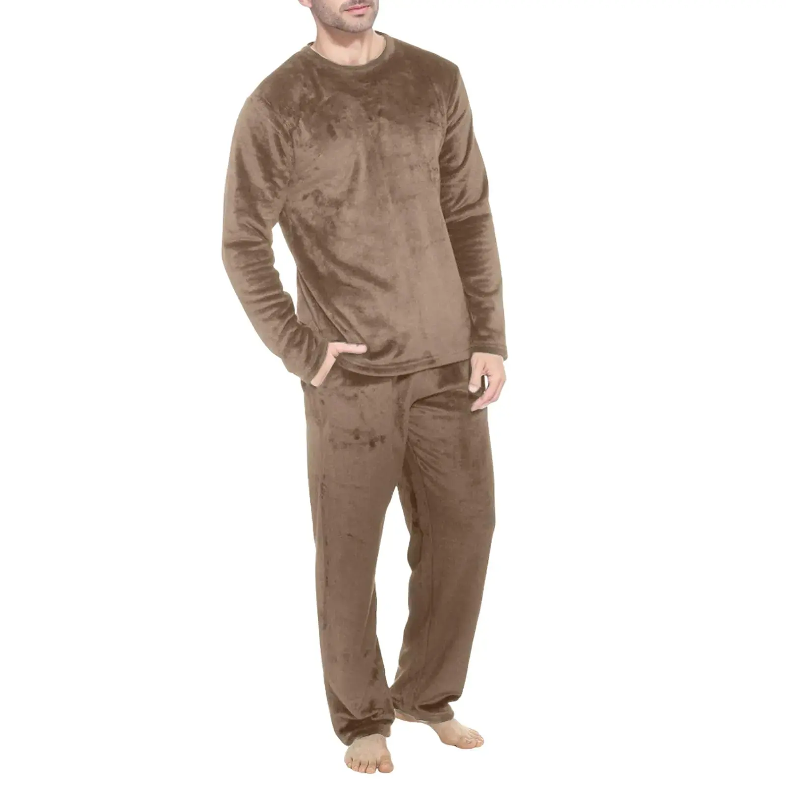 Winte Pajama Set for Mens Fleece Plush Pajamas Ultra Soft Fluffy Warm Oversized Pjs Long Sleeve Top & Bottom Knit Winter Sleepwear