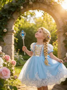 （Only dress ）Girls' Sleeping Beauty Role Play Dress Princess Tutu Costume for First Birthday Embroidered Fitted Party Dress