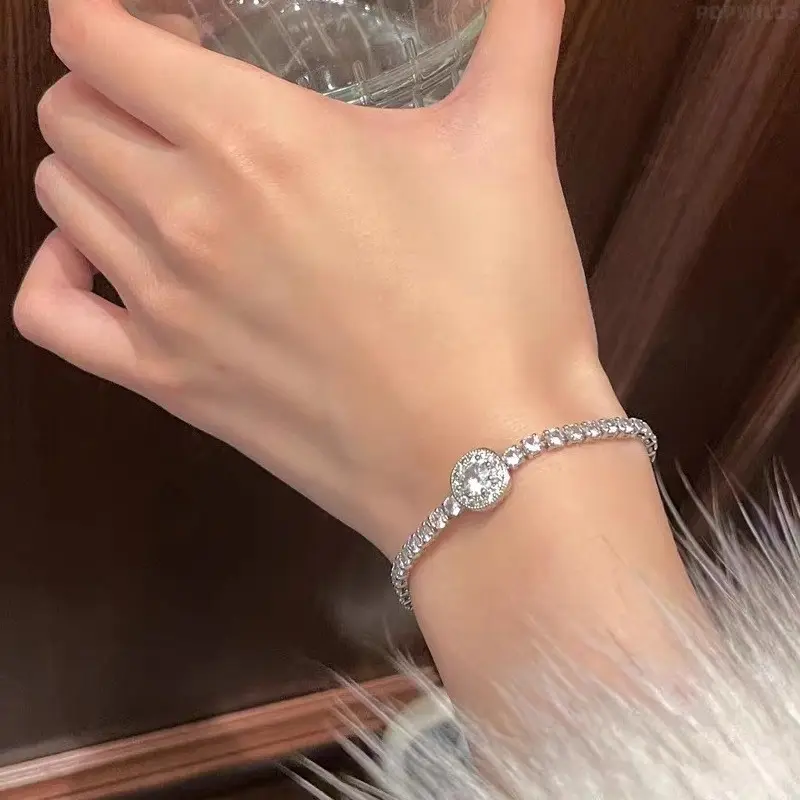 Adjustable Tennis Bracelet for Women, Elegant Paved Cubic Zirconia in Non-Fade Titanium Steel with Pull Adjust Closure, Fashion, High-End Niche Jewelry, Wrist Bangle, Non Tarnish Jewelry, Tarnish Proof Jewelry