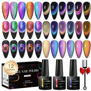 Cat Eye Gel Nail Polish Set, 1 Set 12 Colors Glitter Soak off UV Gel LED Lamp Nail Art Gel, Nail Art & Nail Polish for Women & Girls, Nail Products