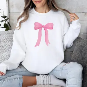 Cute Pink Bow Sweatshirt or Crop Top